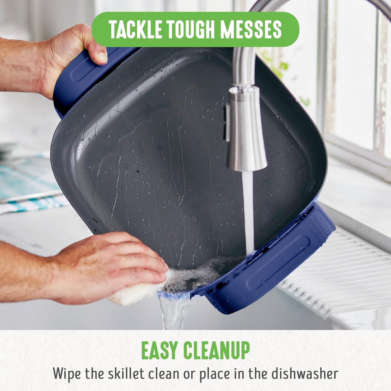 UZOPAL 12" 5QT Square Electric Skillet with Glass Vented Lid, PFAS-Free Ceramic Nonstick Interior