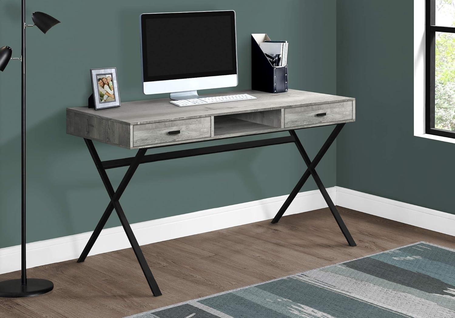 Monarch Specialties Computer Desk Home Office Laptop Storage Drawers 48InchL Work Metal Laminate Grey Black Contemporary Modern