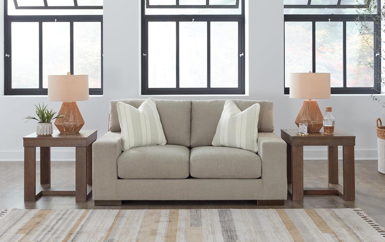 Beige Fabric Loveseat with Removable Cushions