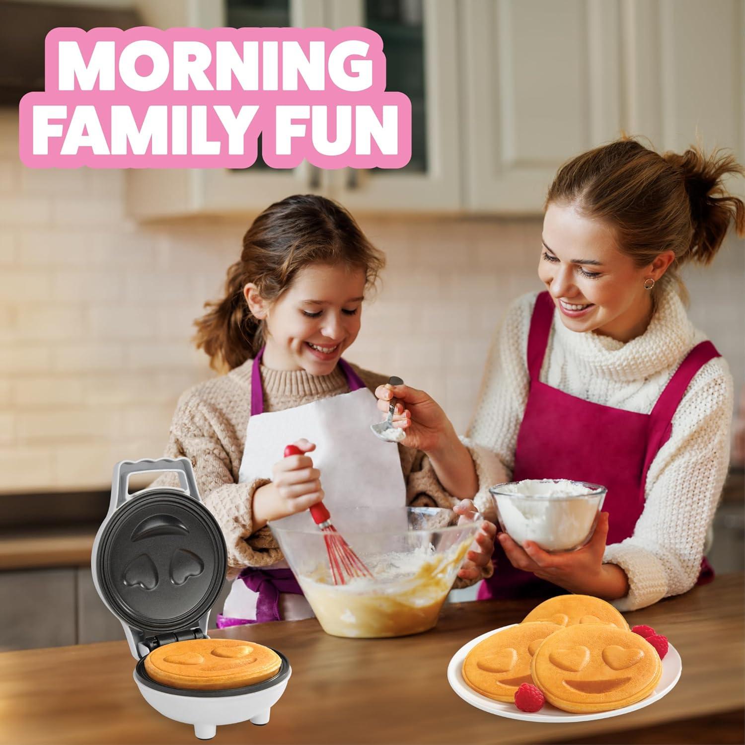 Poop Emoji Mini Waffle Maker - Make Breakfast Special for Kids & Adults with Cute Smiley Face Design Individual Waffle, 4 Inch Waffler Iron, Electric Non Stick Breakfast Appliance, Funny Gift
