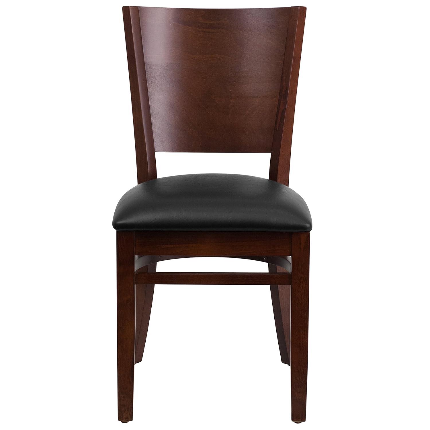 Flash Furniture Lacey Series Solid Back Walnut Wood Restaurant Chair - Black Vinyl Seat
