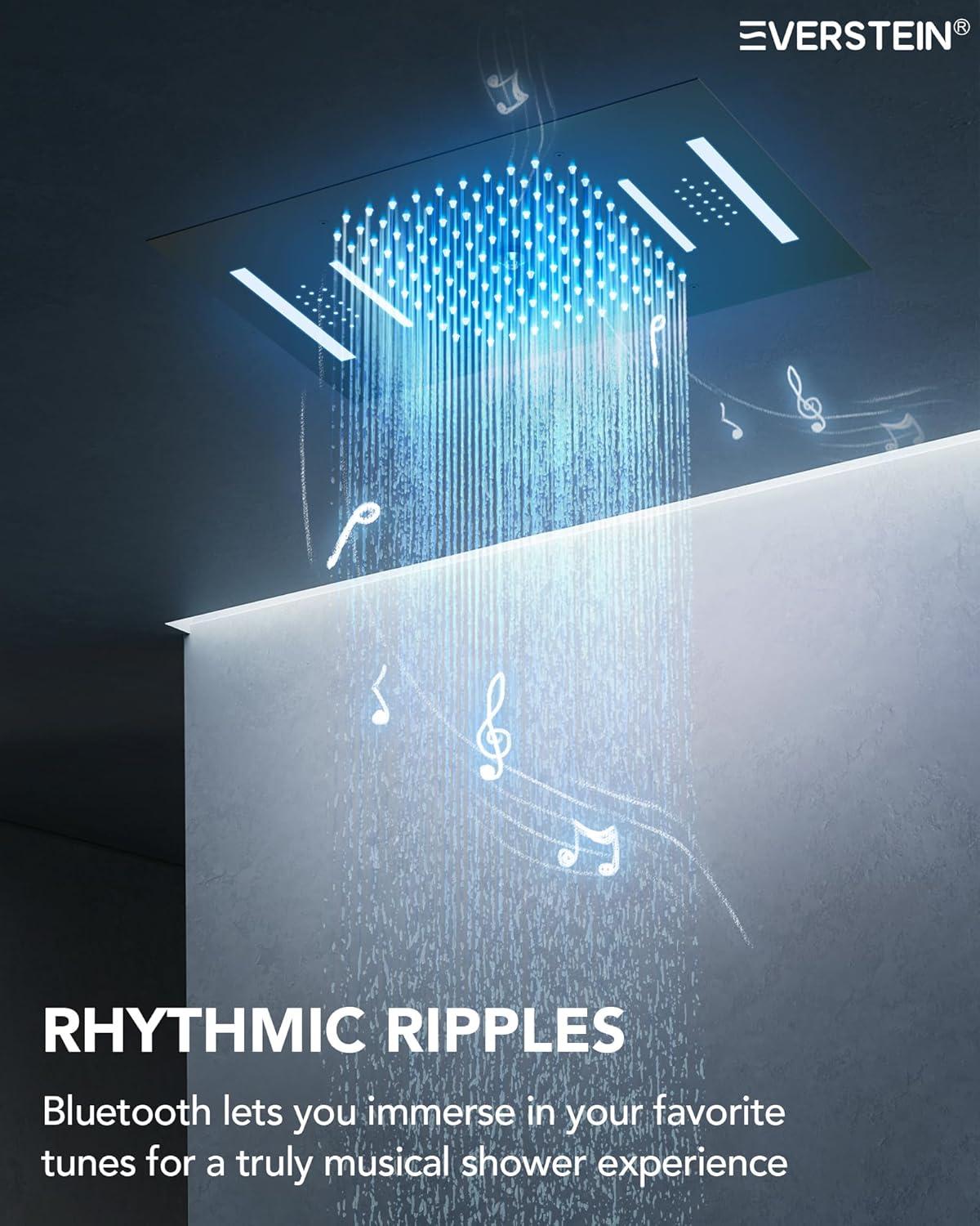 EVERSTEIN Music Thermostatic Shower System,Dual Showerheads with LED Mood Lighting SFS-1051-BK