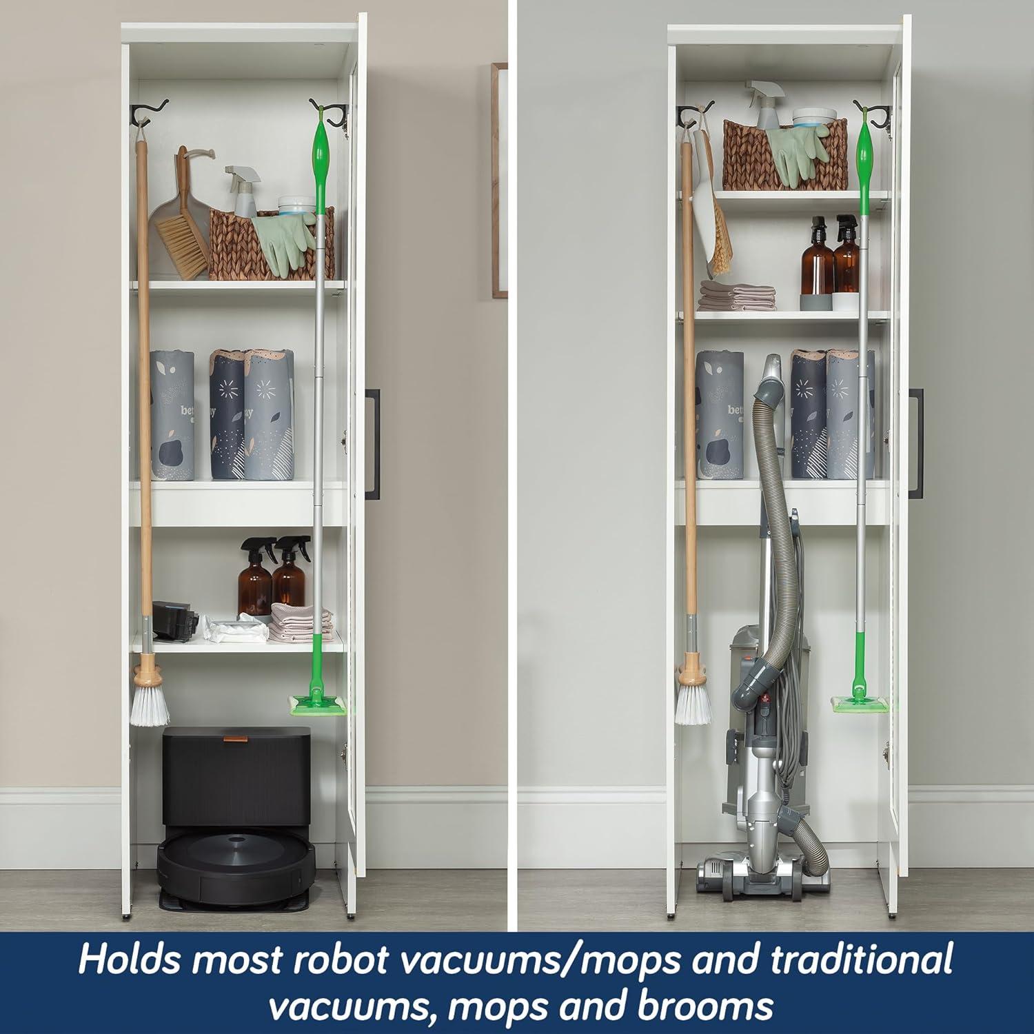 Sauder Homeplus Robot Vacuum Storage Cabinet Glacier White