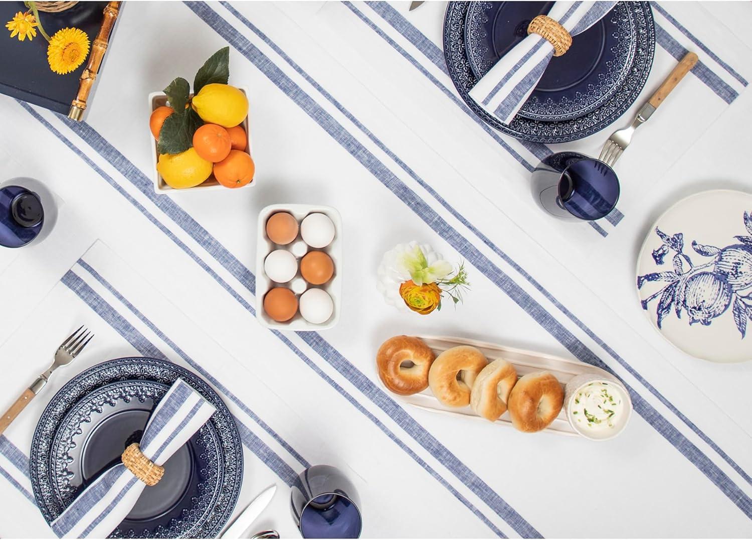 Solino Home French Stripe - 100% Pure Linen Table Runner