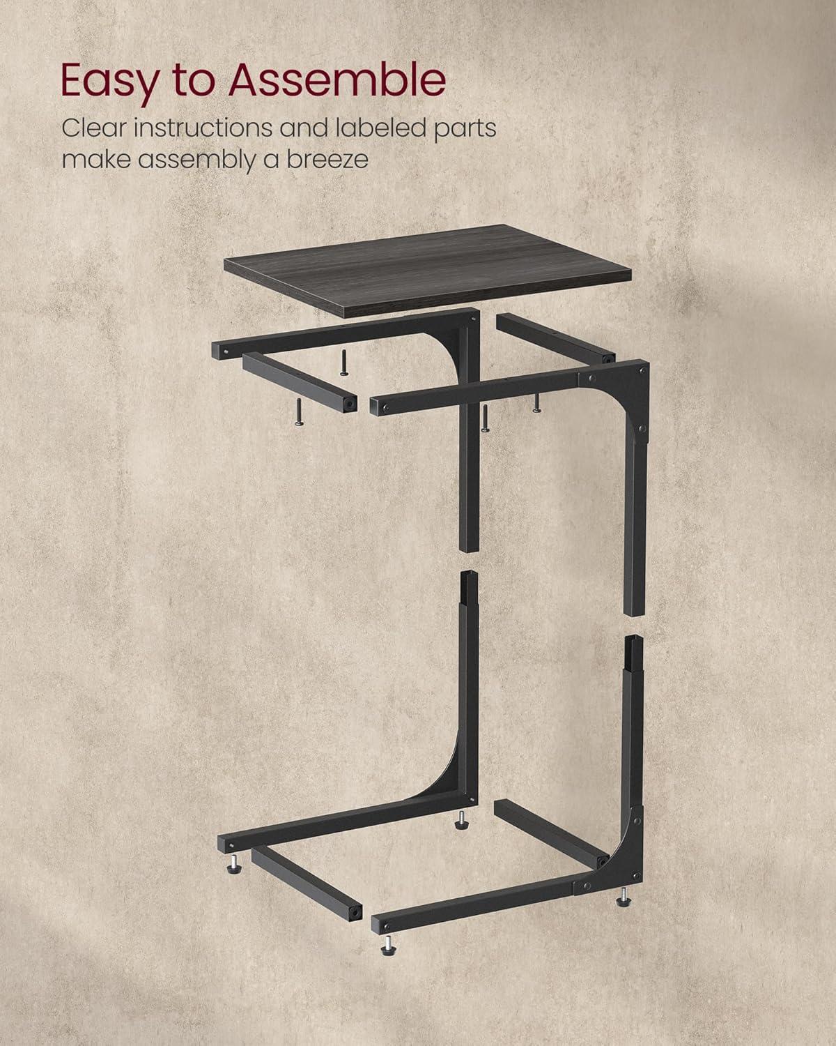 VASAGLE C-Shaped End Table, Small Side Table for Couch, Sofa Table with Metal Frame for Living Room, Bedroom, Bedside, Ebonized Oak and Black