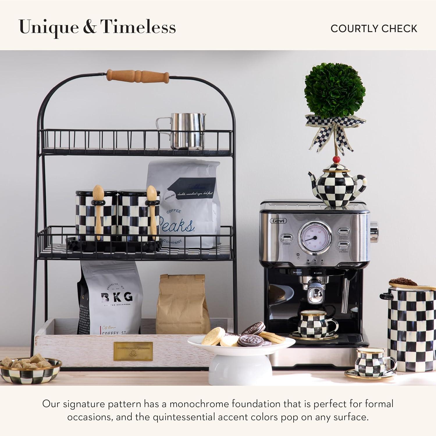 Black and White Ceramic Checkered Canister Set with Wooden Spoons