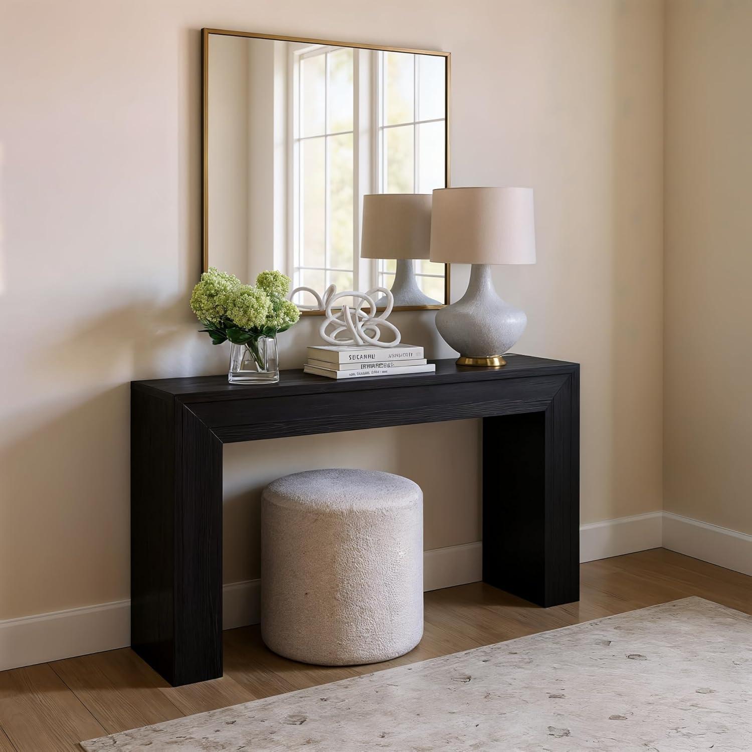 Plank+Beam Grand Console table, 56" Solid Wood Modern Sofa Table, Entryway Table for Hallway, Behind the Couch, Living Room, Foyer, Black Wirebrush