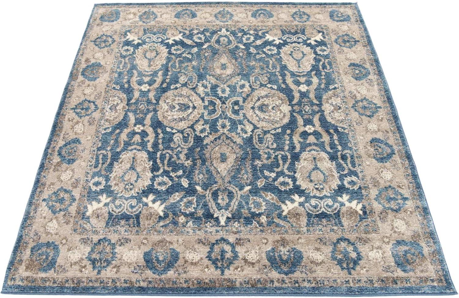 Light Blue Floral Synthetic Square Rug, 5' x 5'