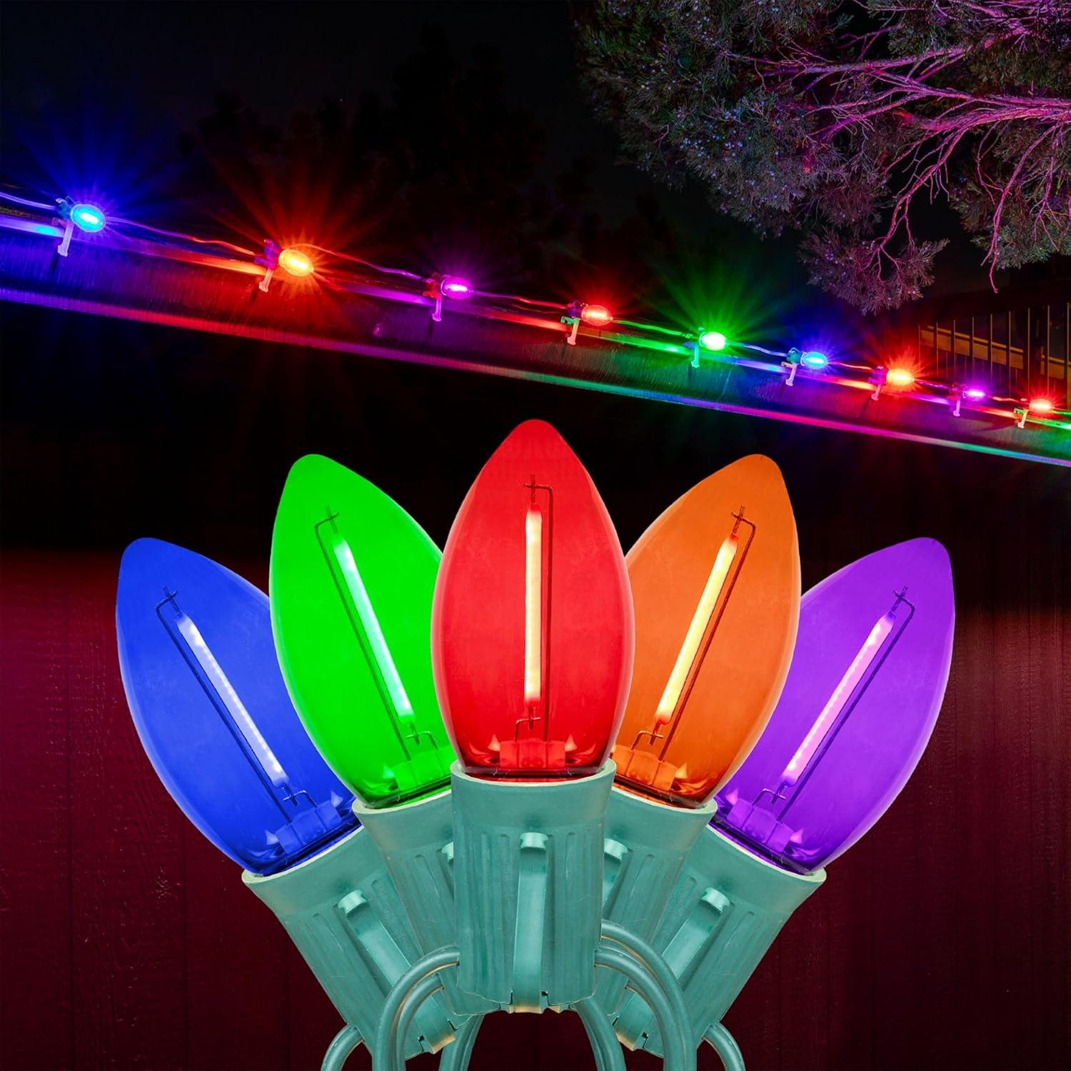 Novelty Lights C9 LED Christmas Multicolor Smooth Plastic Light Set, Green Wire (25 Bulbs, 25 Feet)