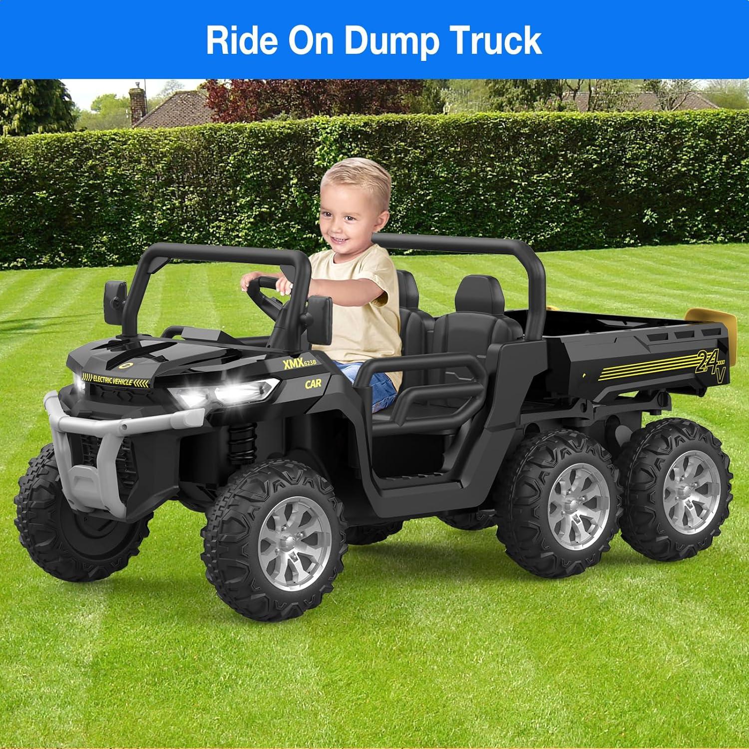 24V Black 6-Wheel Electric Ride-On Dump Truck