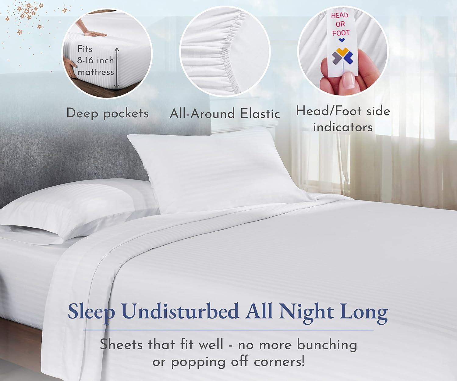 California Design Den - Soft 100% Cotton Sheets Stripe - Bright White, King