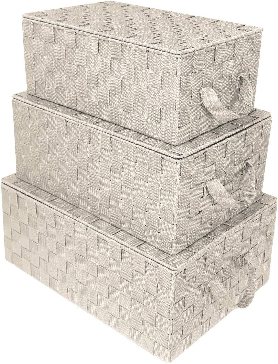 Beige Hand-Woven Square Storage Baskets with Lids