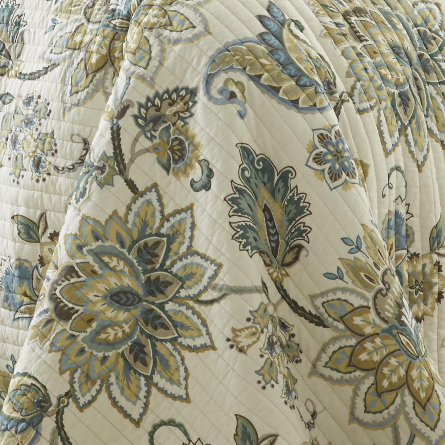 Palladium Grey Floral Quilt Set - One Twin/Twin XL Quilt and One Standard Sham Teal - Levtex Home