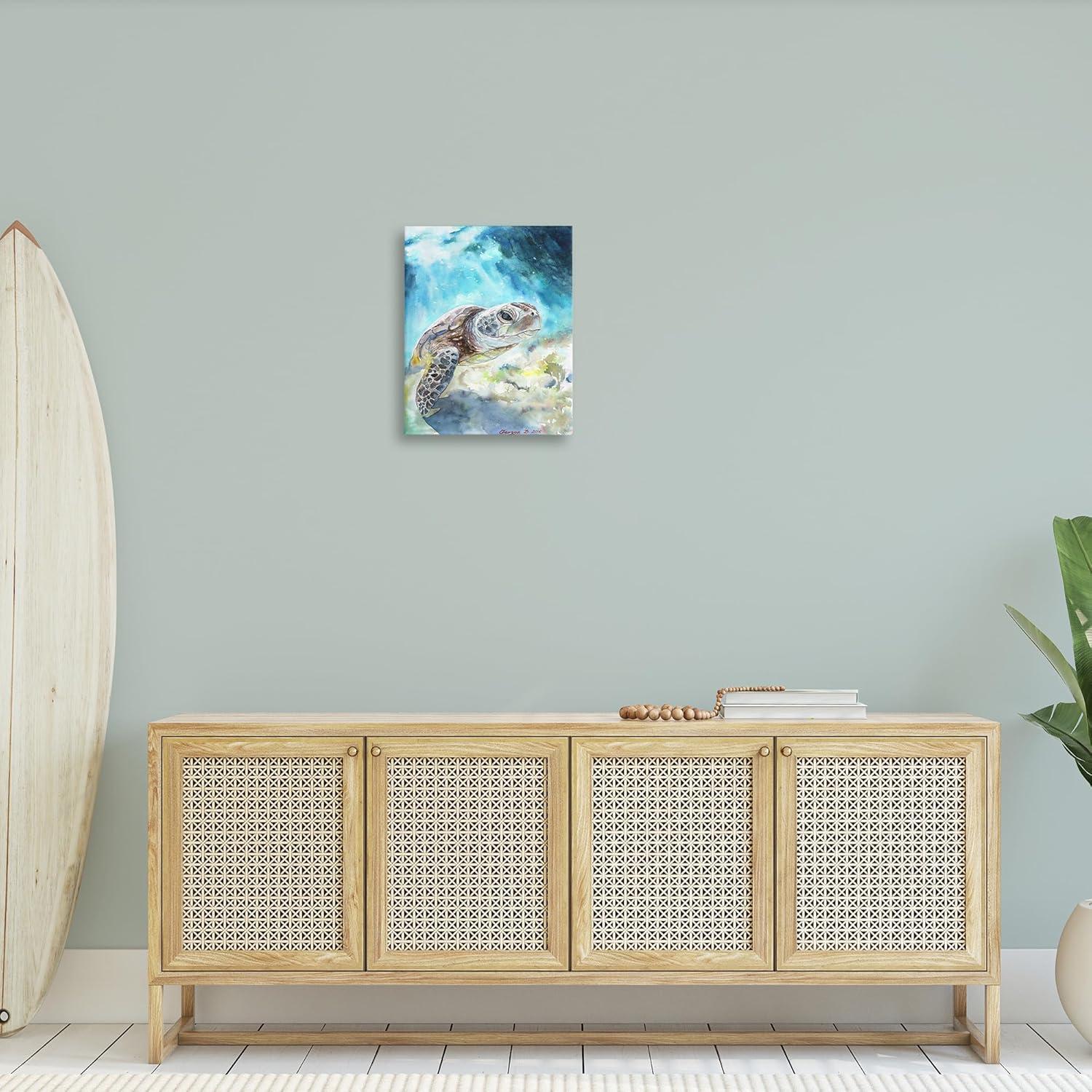 Stupell Industries Sea Turtle Ocean Animal Blue Watercolor Painting Canvas Wall Art by George Dyachenko