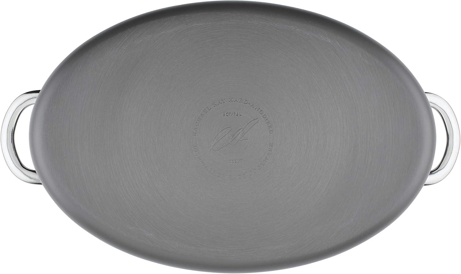 Gray Hard Anodized Nonstick Oval Pasta Pot with Glass Lid