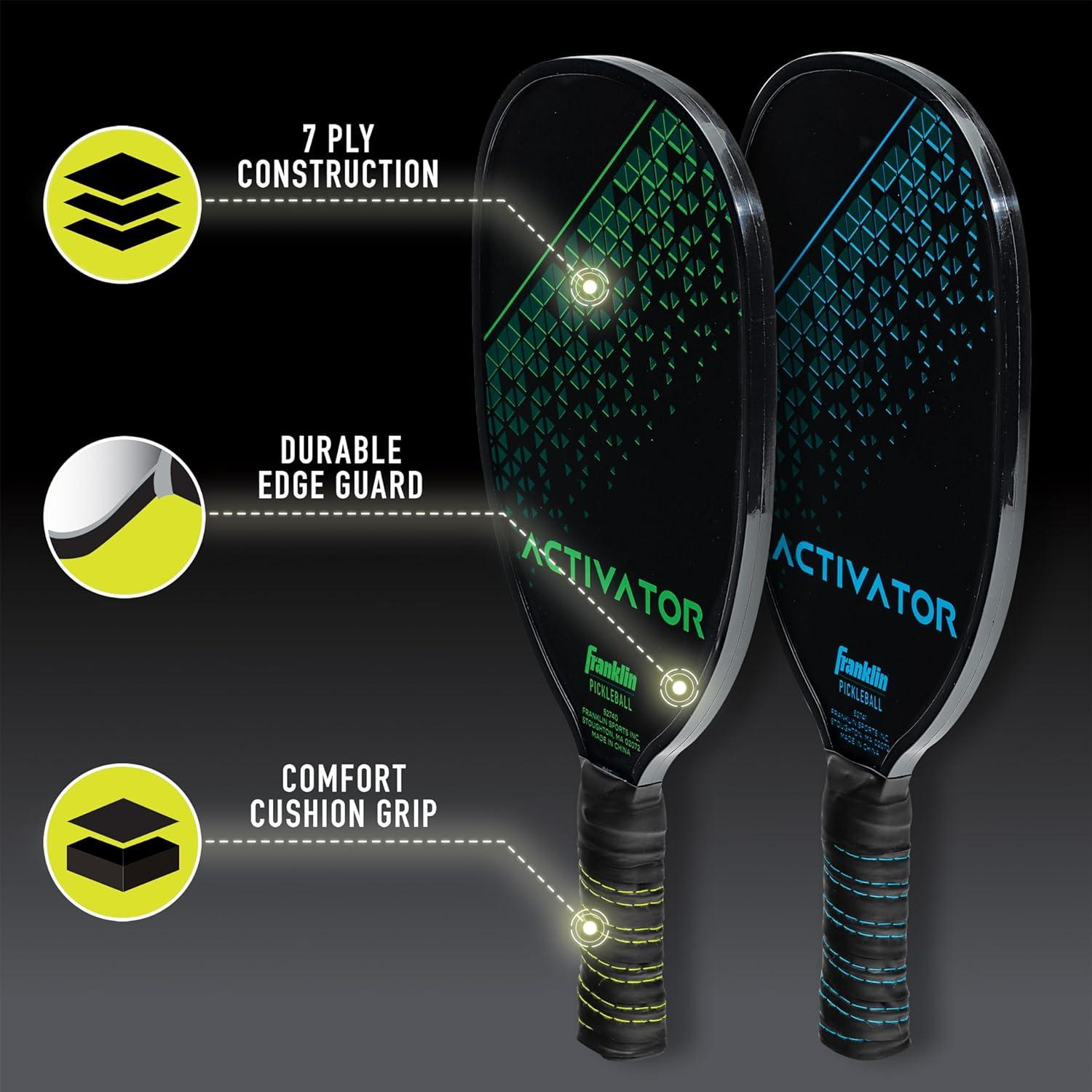 Blue and Green Plywood Pickleball Paddle Set with Yellow Balls