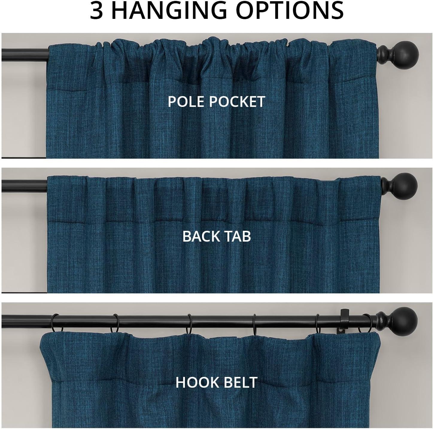 Indigo Faux Linen Room Darkening Curtain (1 Panel), Indigo, 50W X 84L