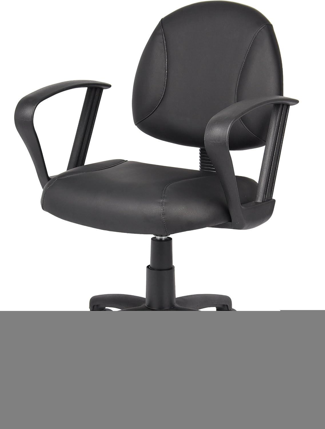 Posture Chair with Loop Arms Black - Boss Office Products: LeatherPlus, Lumbar Support, Adjustable Height