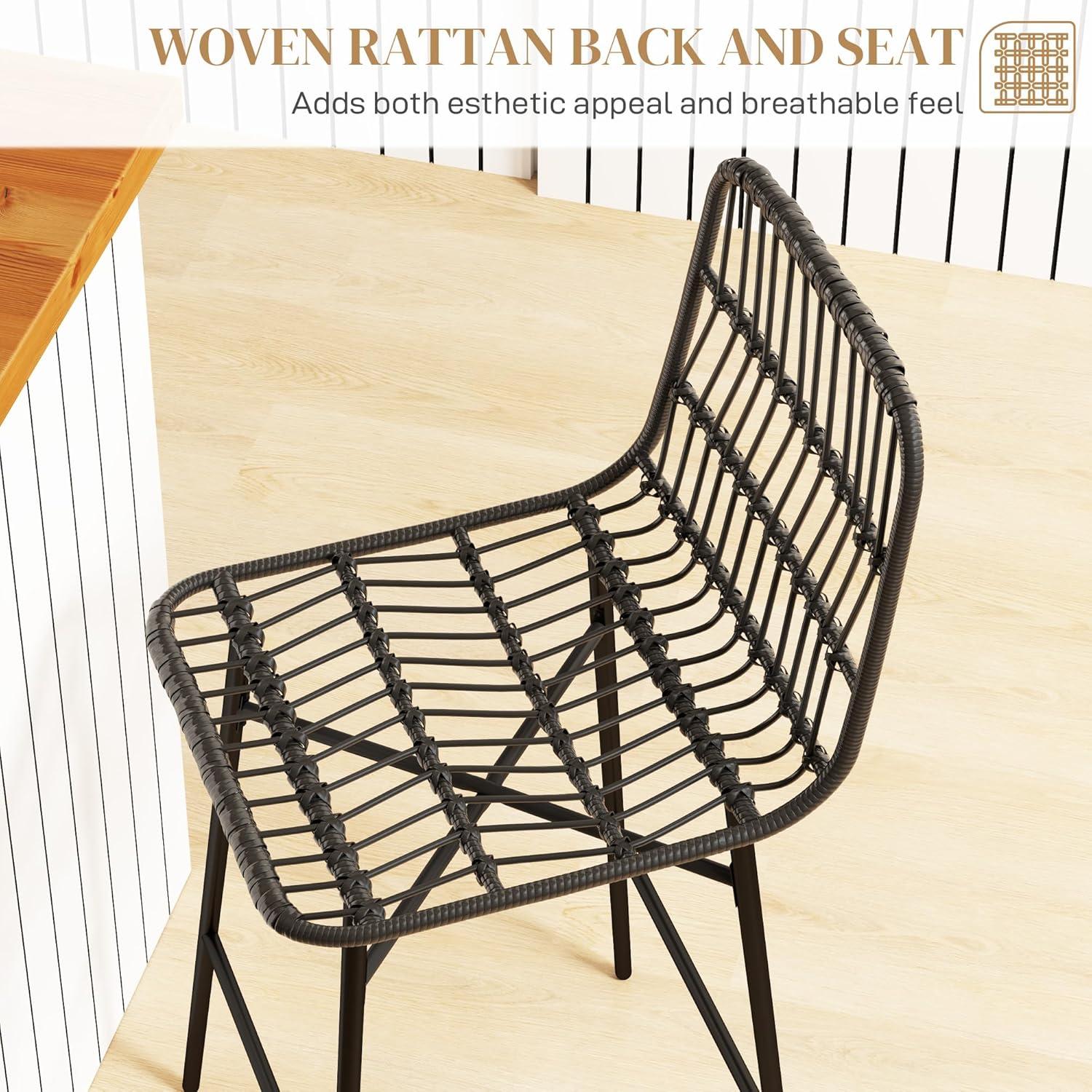 HOMCOM Rattan Counter Height Bar Stools Set of 2 Barstools with Back, Black