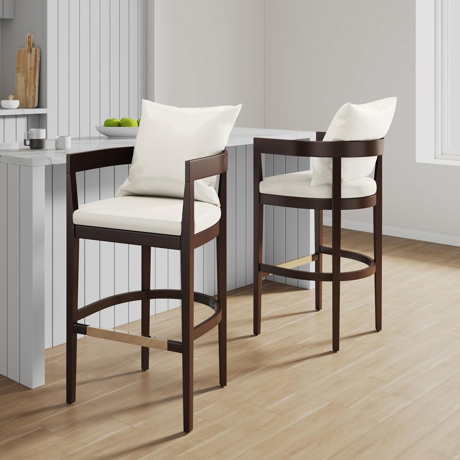 Ritz Upholstered Beech Wood Barstool Black - Manhattan Comfort: Gold Footrest, No Assembly Required, 30.5" Height