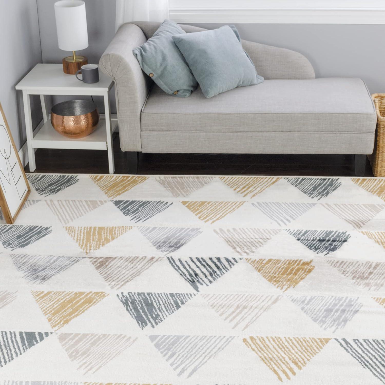Superior Indoor Area Rug for Living/Dining/Family Room, Bedroom, Kitchen, Playroom, Durable Rug for Home and Office, On Tile & Carpet, Modern Geometric Casual, Adrija Collection - 8' x 10', Bone