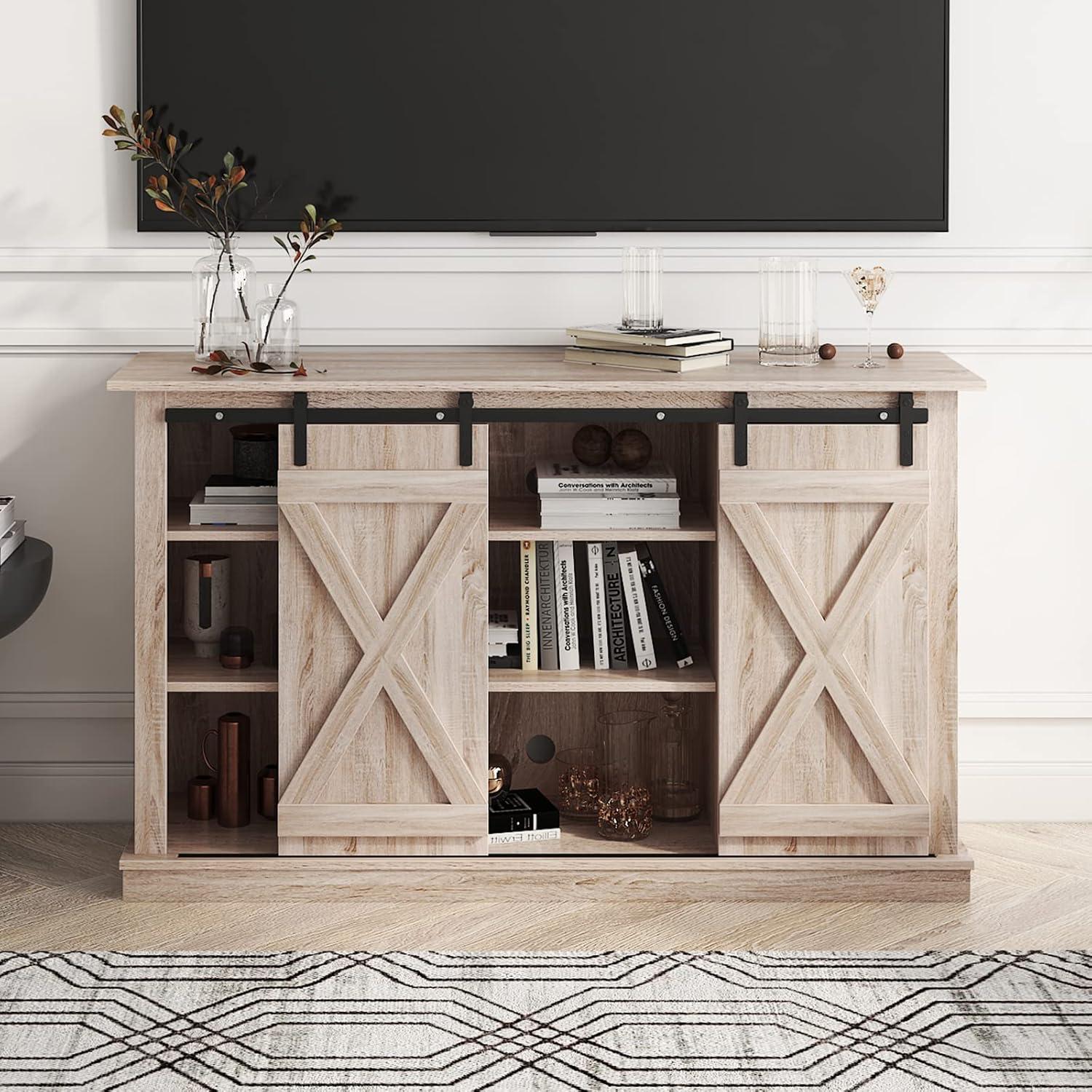 soges Sideboard Buffet Cabinet, Coffee Bar Cabinet with Sliding Barn Doors, Storage Cabinet with Adjustable Shelves for Living Room, Dining Room, Kitchen