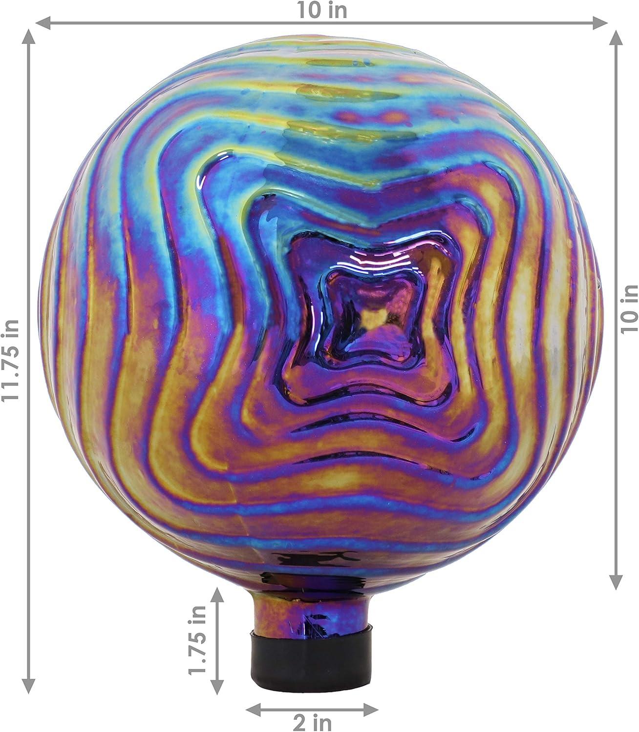 Sunnydaze Rippled Texture Indoor/Outdoor Gazing Globe Glass Garden Ball - 10" Diameter - Blue, Purple and Gold