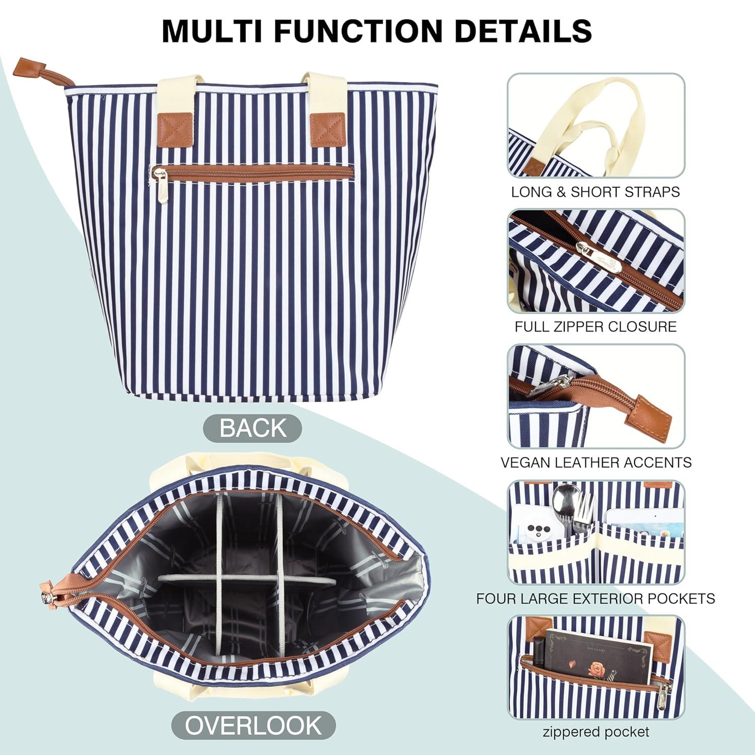 Solaris Insulated Cooler Bag, 3 Layer Leakproof Soft Cooler tote bag, Collapsible Waterproof Grocery Thermal Bag, Gift Ideas for Picnic, Gray Strip