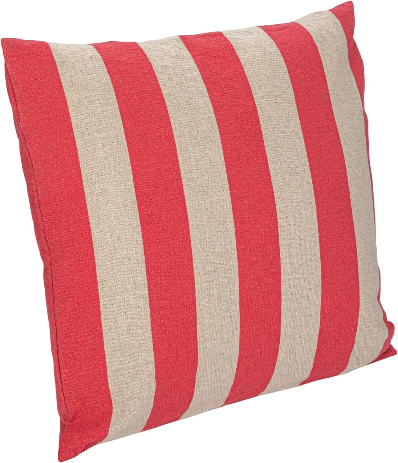 Red and Natural Striped Cotton Linen Square Pillow