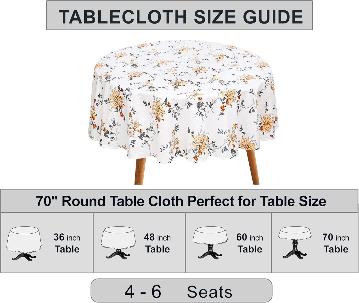 Loveta 70 Inch Round Tablecloth 100% Cotton Dining Table Cloth for 4-6 Foot Table