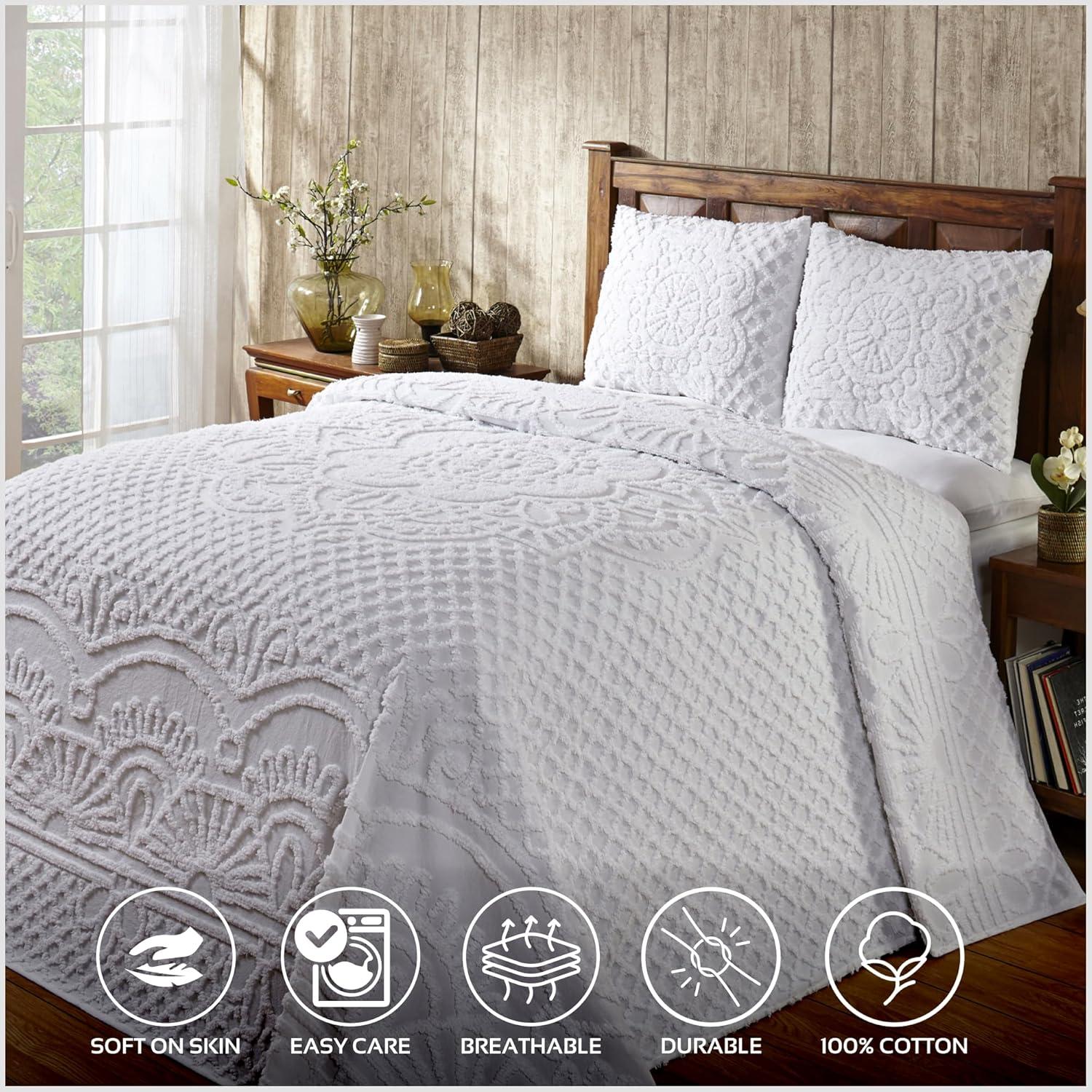 Better Trends Trevor Bedspreads 100% Cotton Chenille - Traditional Medallion Bedding Set, Luxurious All Season Comfort, Machine Washable Trevor Collection Bedspread Set
