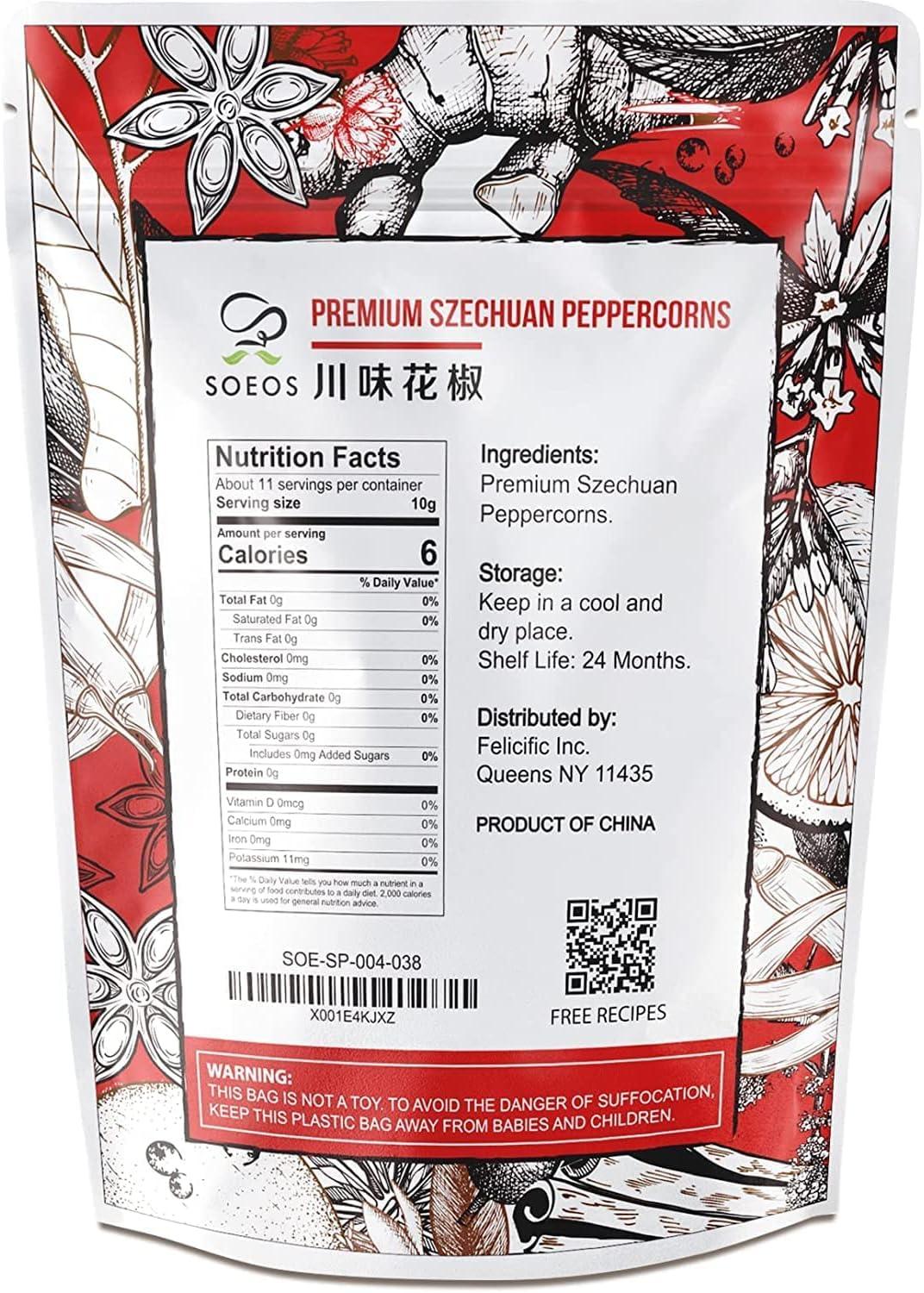 Soeos Sichuan Peppercorns 4oz, Grade A Szechuan Peppercorns, Tingle and Numbing Effect, Less Seeds