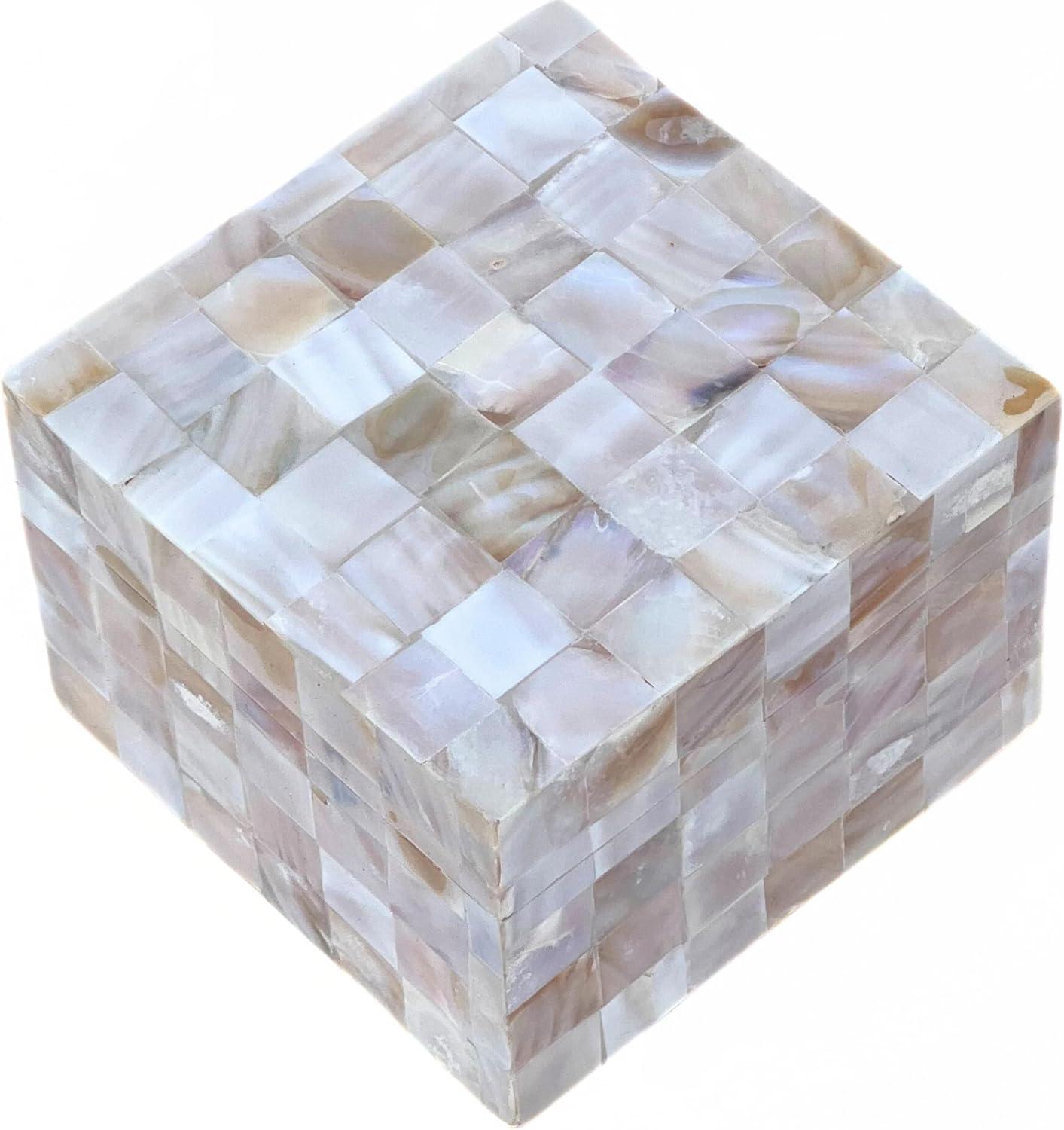 Set of 2 Shell Mosaic Patterned Wood Box White - Olivia & May