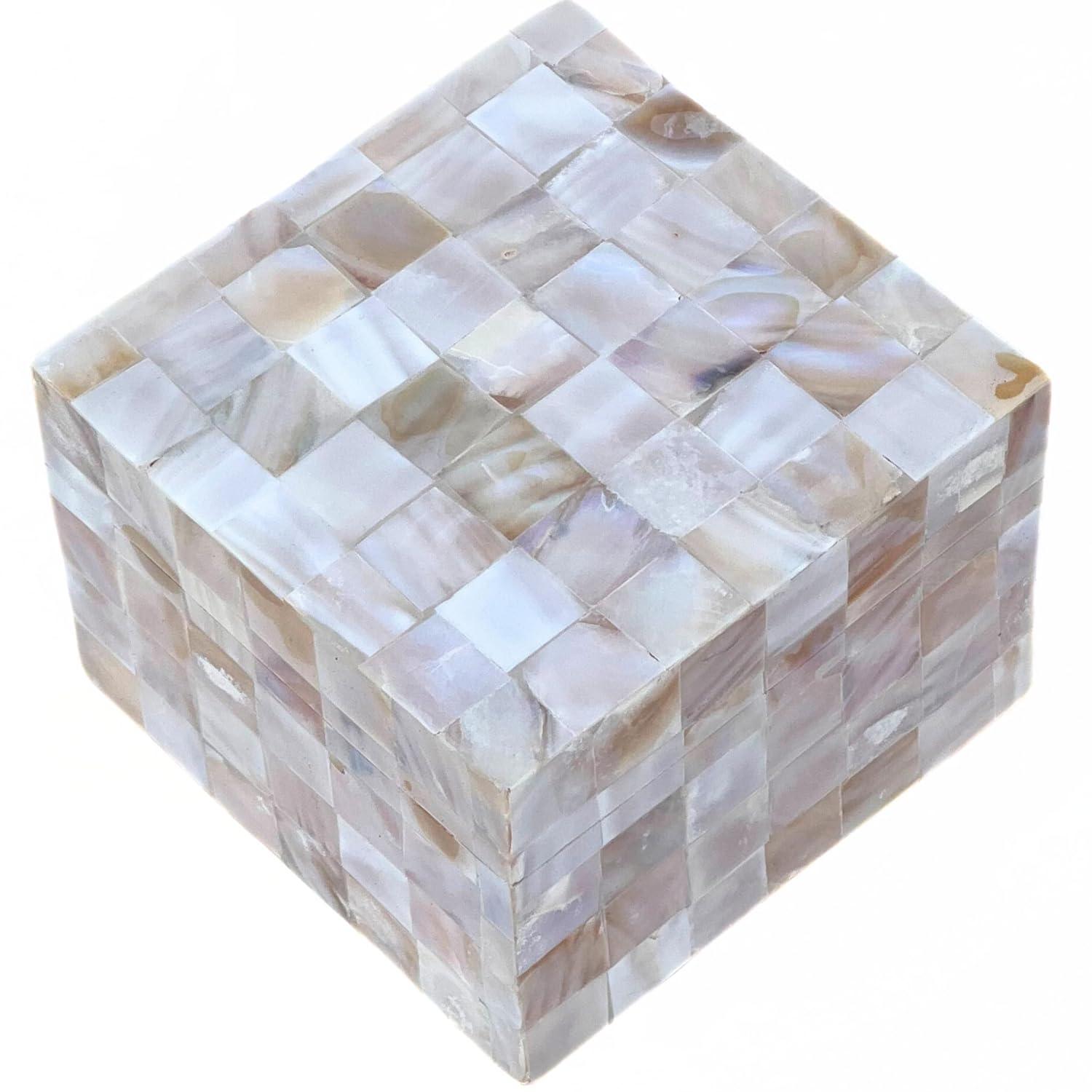 Set of 2 Shell Mosaic Patterned Wood Box White - Olivia & May