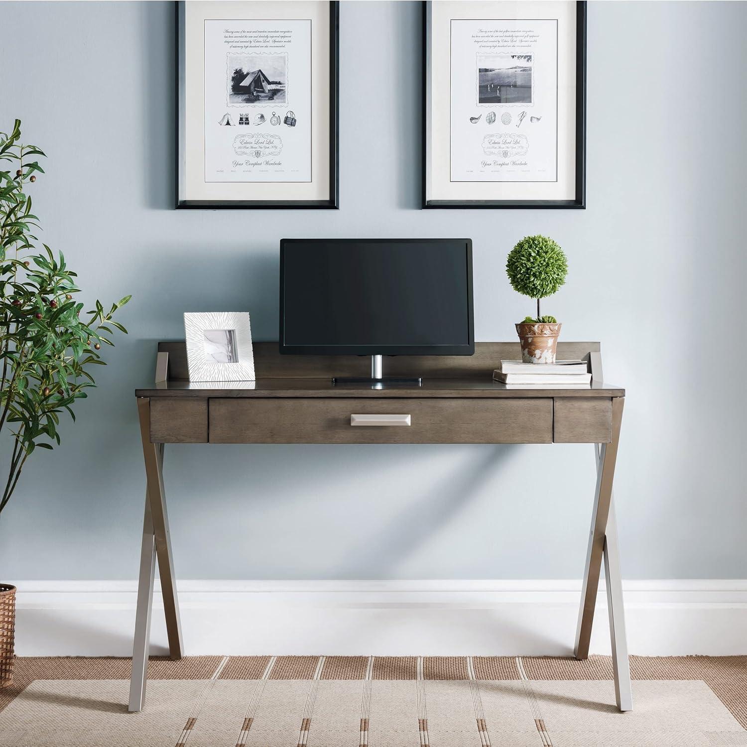 Leick Home Mixed Metal and Wood Laptop Computer Desk in Smoke Gray and Brushed Nickel