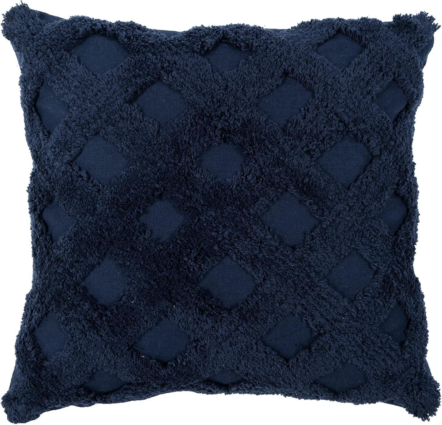 Navy Tufted Diagonal Cotton 20"x20" Decorative Pillow Cover