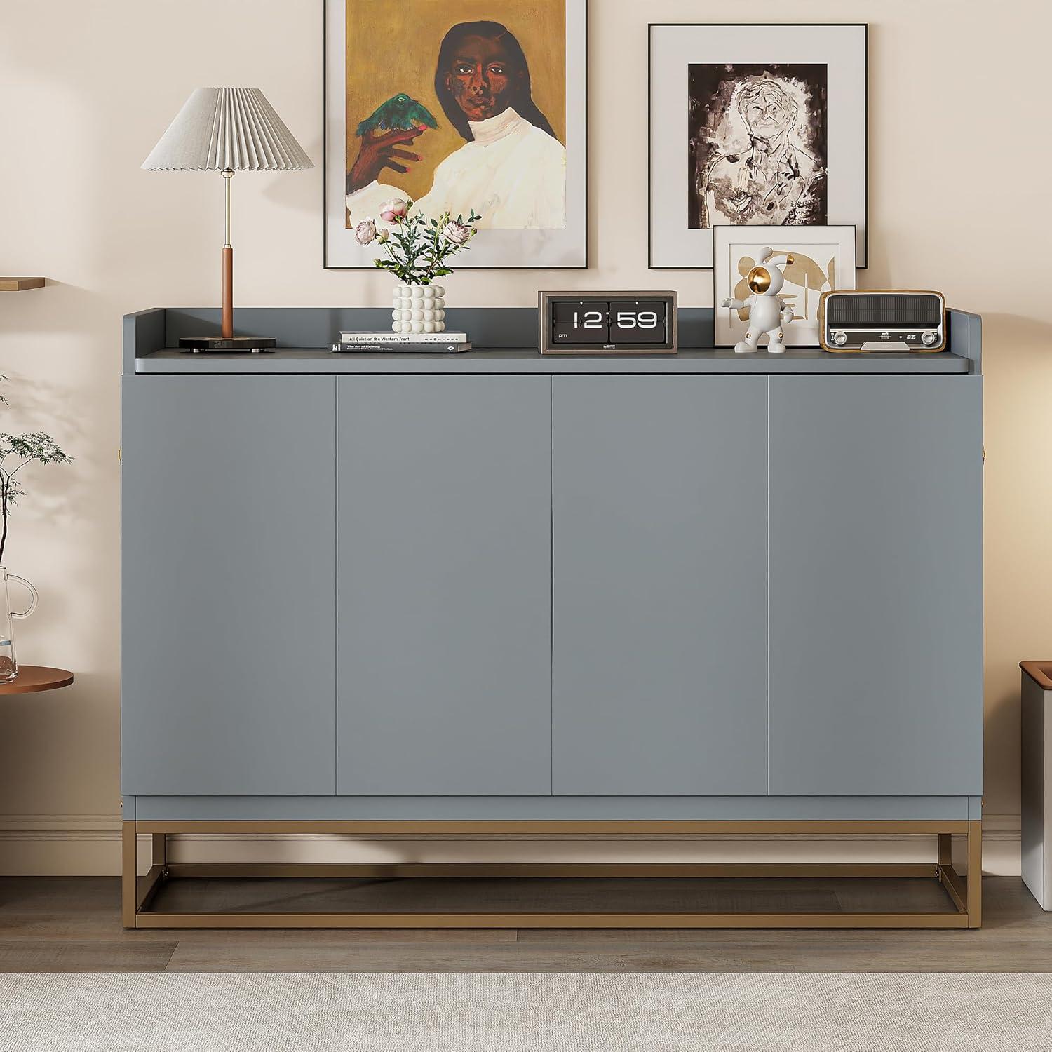 Harper & Bright Designs Queen Size Murphy Bed, Wooden Queen Wall Bed Frame with Iron Legs, Modern Design, Gray