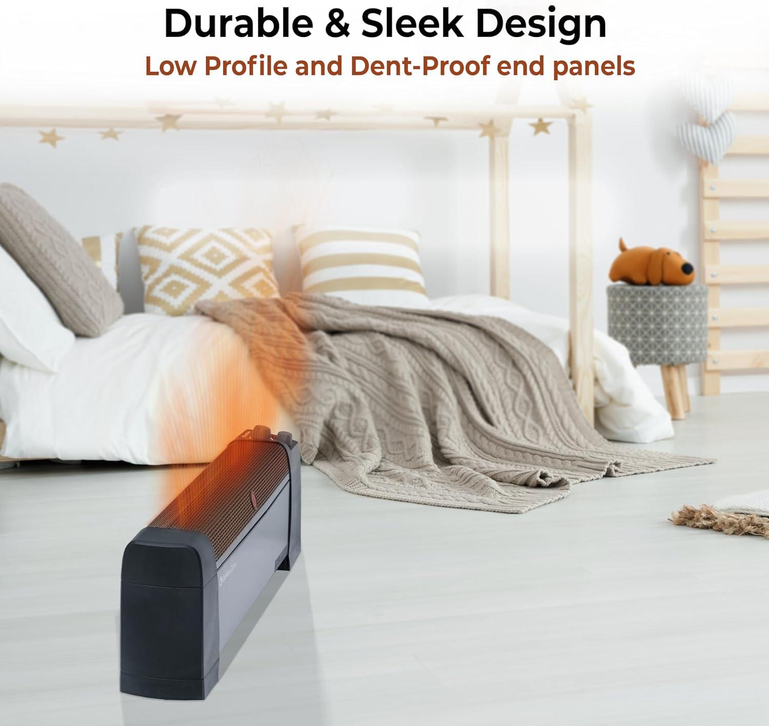 Comfort Zone Electric Baseboard Space Heater with Adjustable Thermostat, Dent-Proof Panels, Overheat Protection, Tip-Over Switch, & Stay-Cool Body, Ideal for Home, Bedroom, & Office, 1,500W, CZ600BK