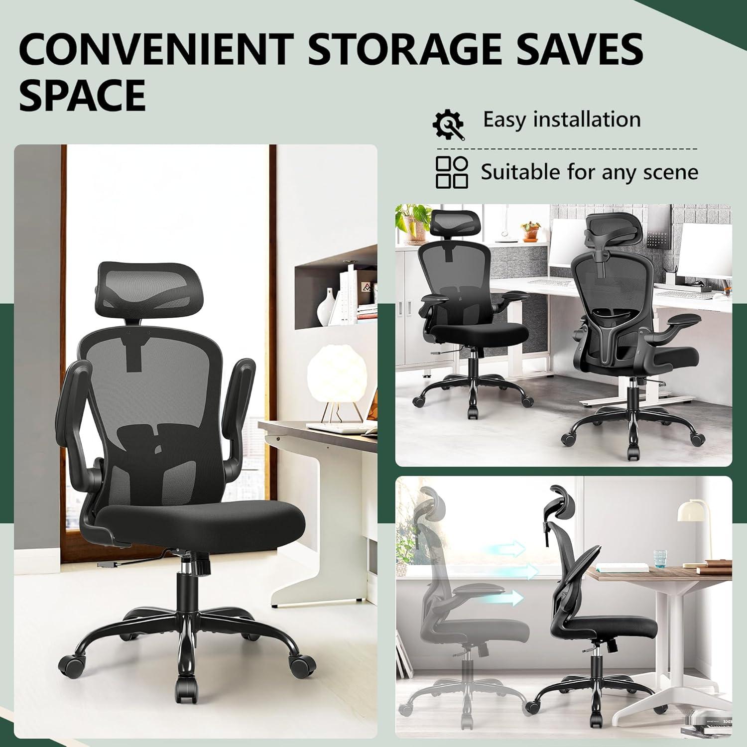 FelixKing Office Chair Ergonomic Desk Chair with Headrest, High Back Computer with Adjustable Lumbar Support and Wheels,Executive Swivel Comfy with flip-up Armrests for Home Office