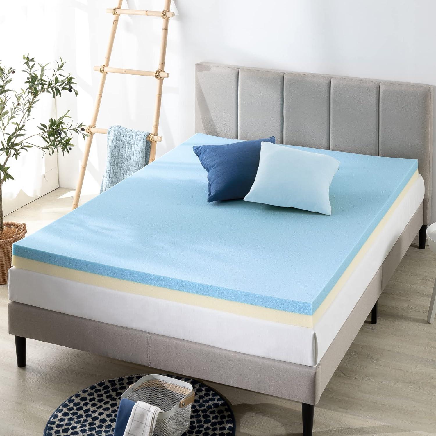 Zinus 4" Green Tea Cooling Gel Memory Foam Mattress Topper, Queen