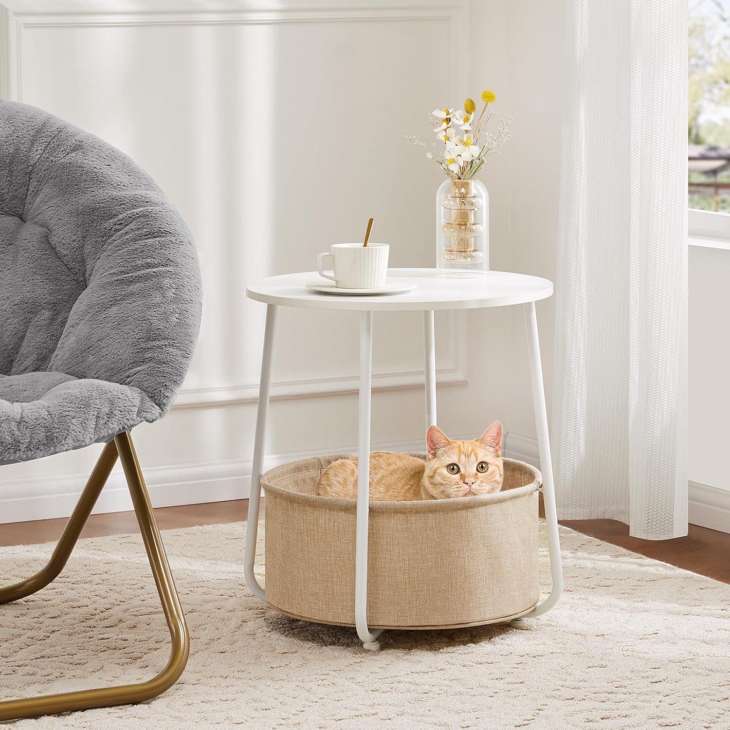 Lorelia Small Round Side End Table Living Room Nightstand Bedside Fabric Baske Table