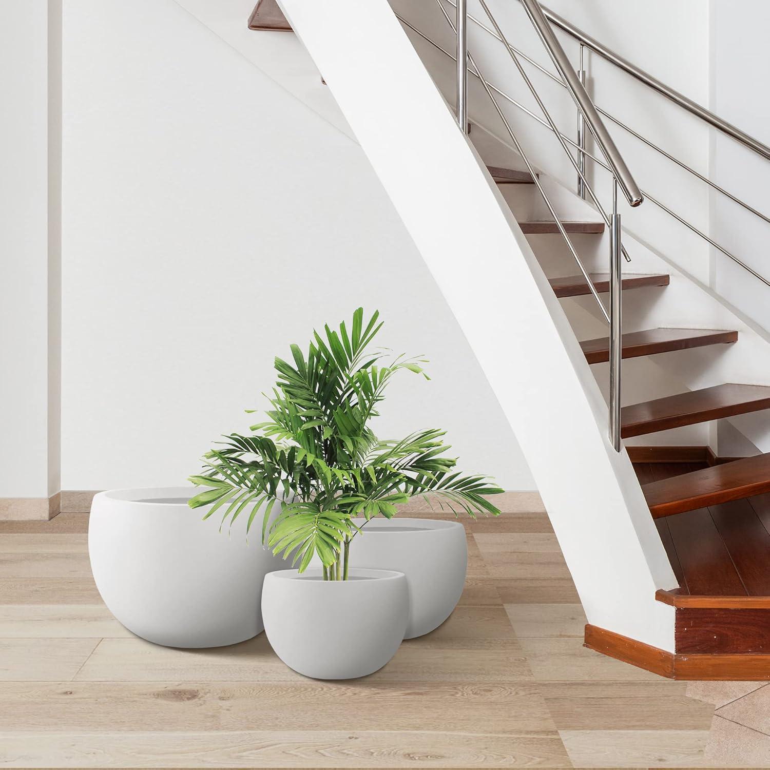 Pure White Round Concrete Planter Set with Drainage Holes