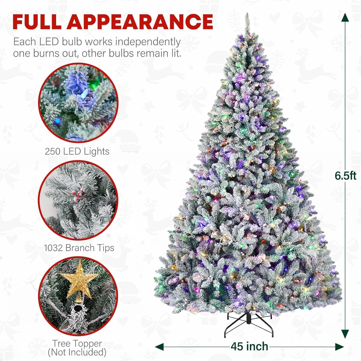 Home Accents Holiday 6.5 Ft. Pre-Lit LED Festive Pine Flocked Artificial Christmas Tree