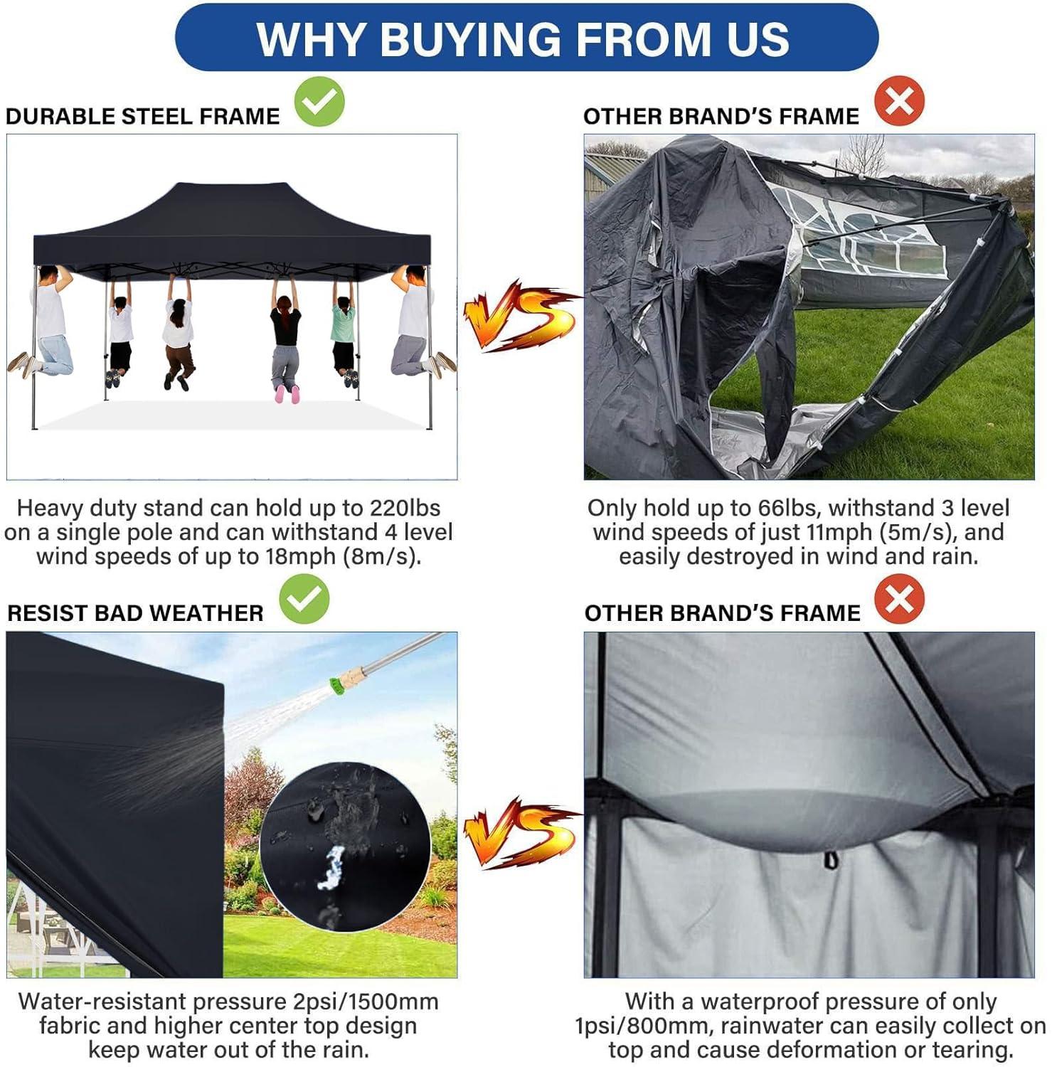 SANOPY 10' x 15' Pop up Canopy with 4 Removable Sidewalls, Heavy Duty Canopy with Upgraded Hexagonal Bracket, Instant Commercial Tent for Party, Portable Gazebo with Sangbags, Roller Bag, Black