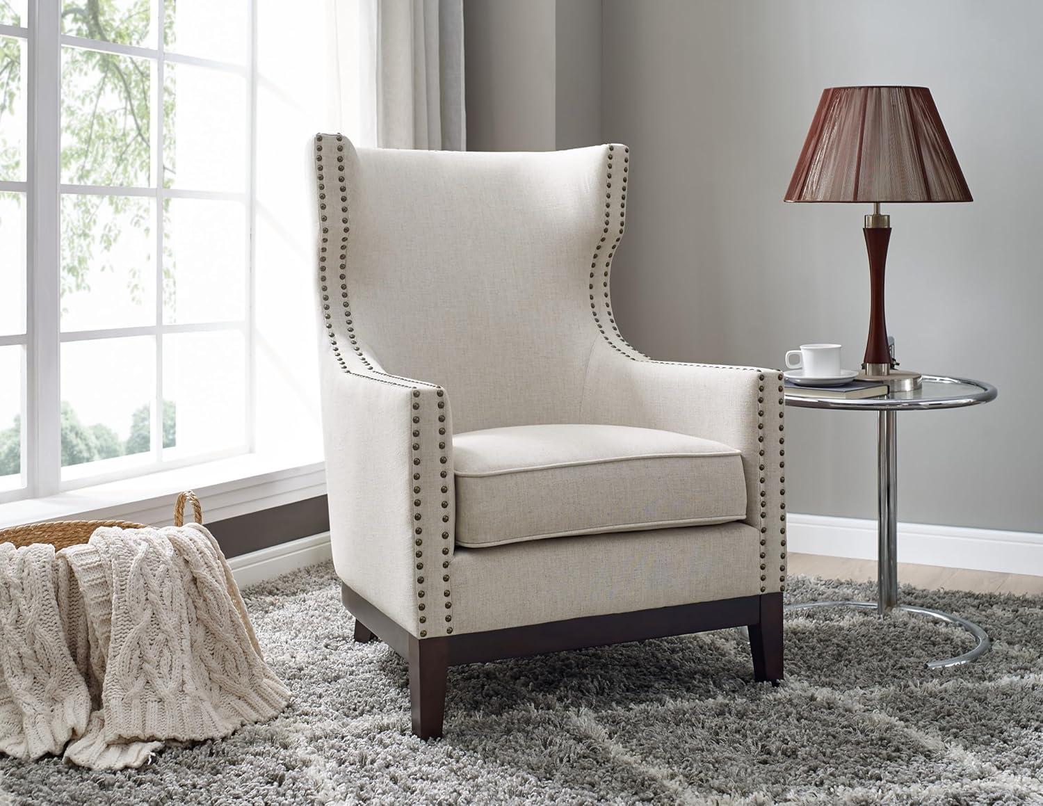 Steve Silver Roswell Beige Linen Accent Chair with Nailhead Trim