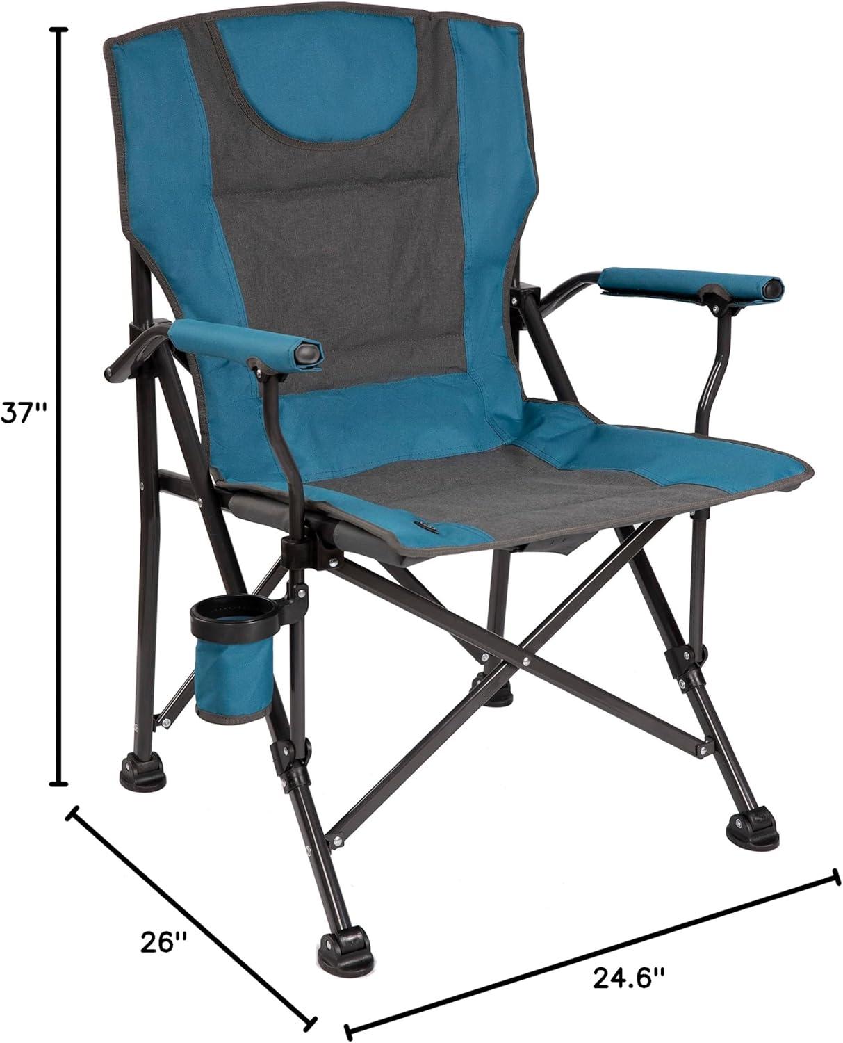 Luxury Heated Portable Camp Chair - Blue/Grey - Great for Camping, Sports and the Beach
