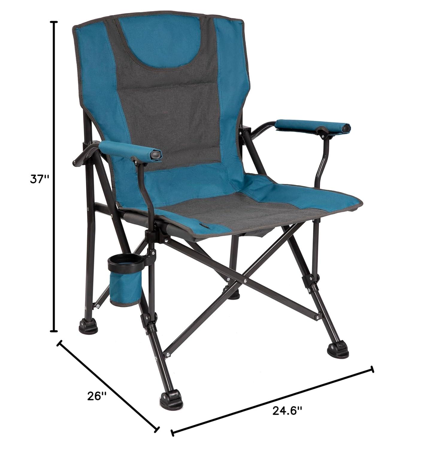Luxury Heated Portable Camp Chair - Blue/Grey - Great for Camping, Sports and the Beach