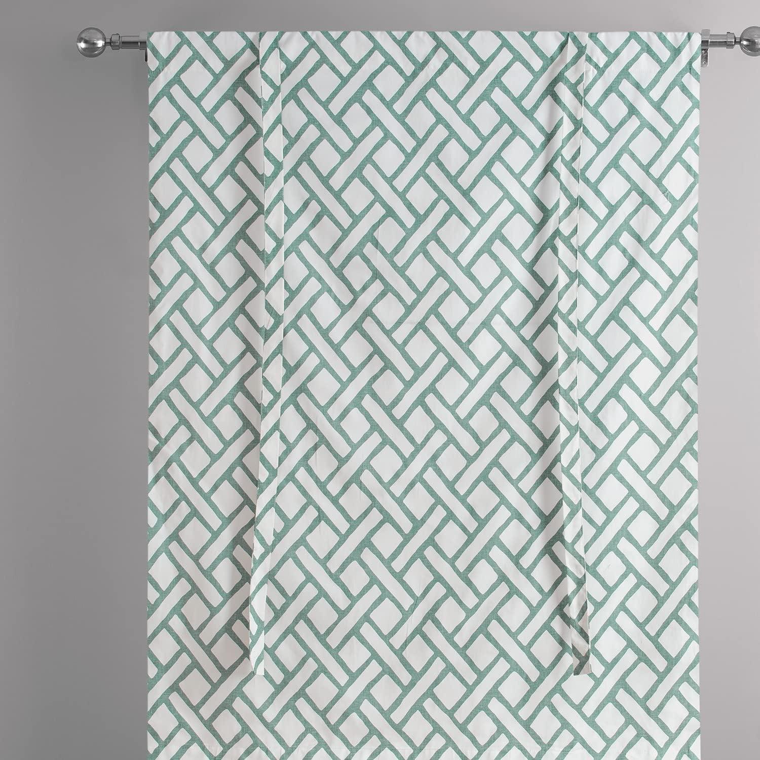 HPD Half Price Drapes Printed Cotton Room Darkening Tie Up Curtains for Windows - 46 x 63 Roll Up Balloon Curtain for Living Room, Kitchen (1 Panel), PRCT-TUD215A-63, Garden Path Slate Blue