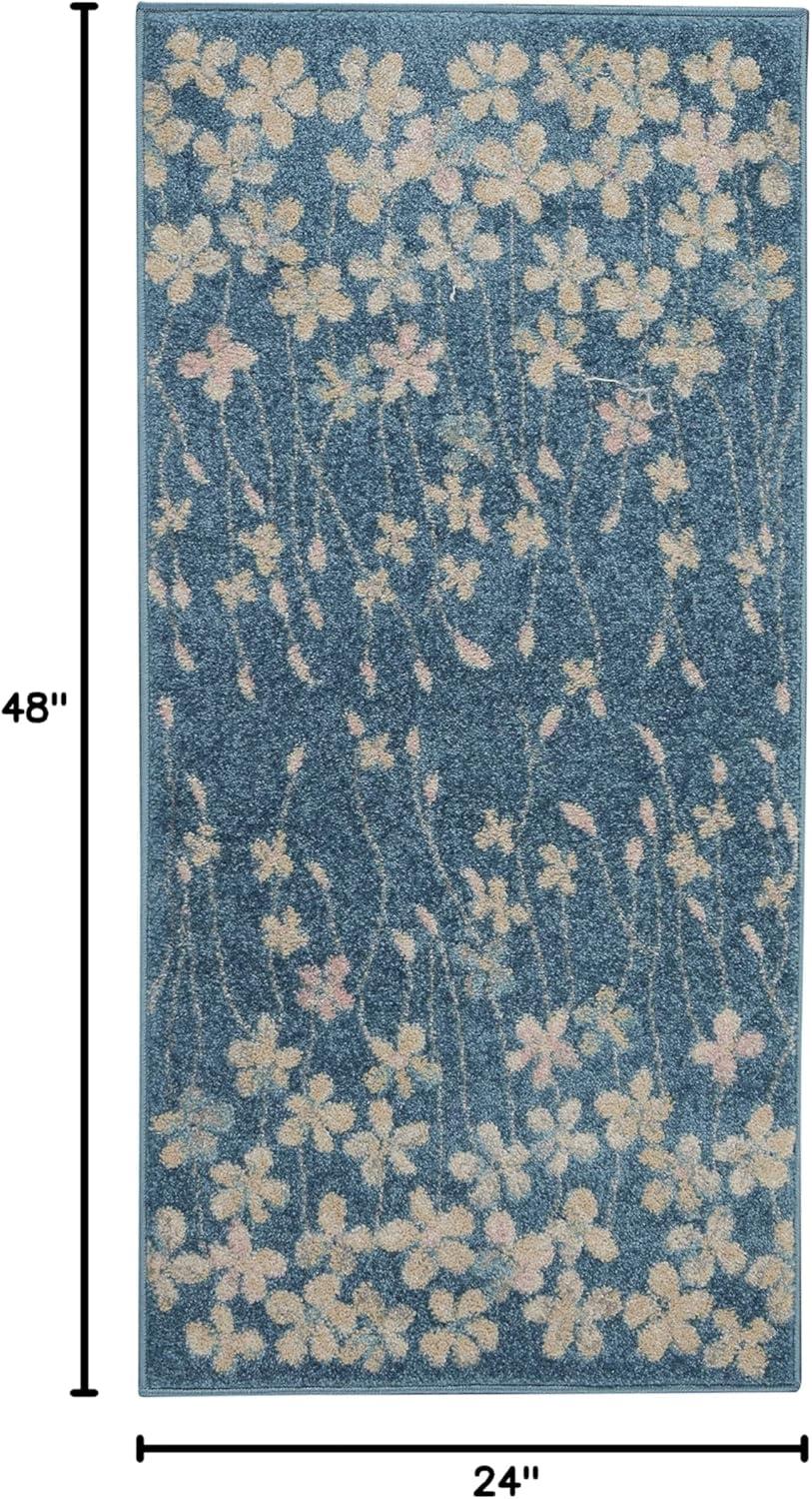 Nourison Tranquil 5'3" X 7'3" (5' x 7') Turquoise Area Rug Bohemian Botanical Vine and Bloom by Nourison