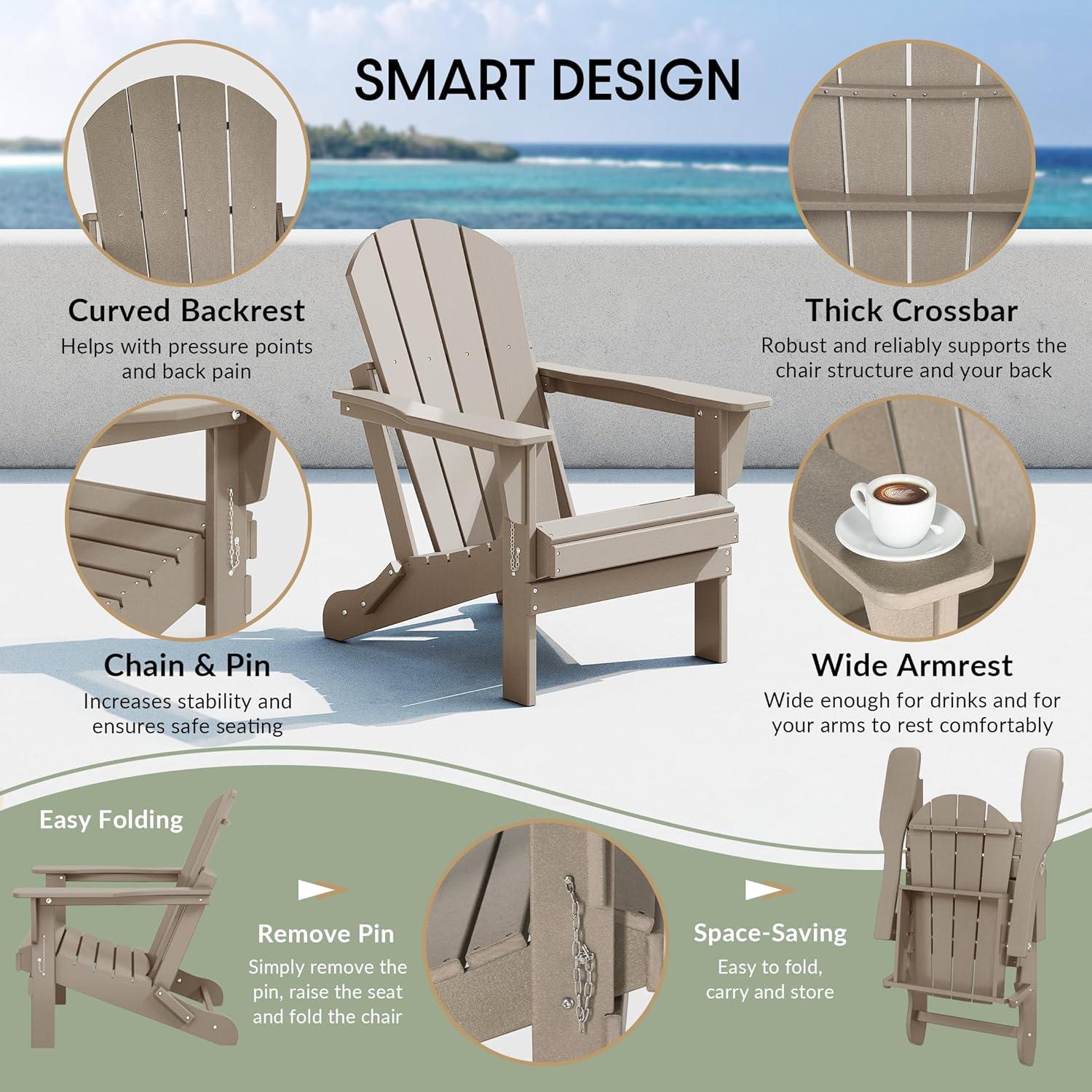 WestinTrends Malibu HDPE Outdoor Patio Folding Poly Adirondack Chair